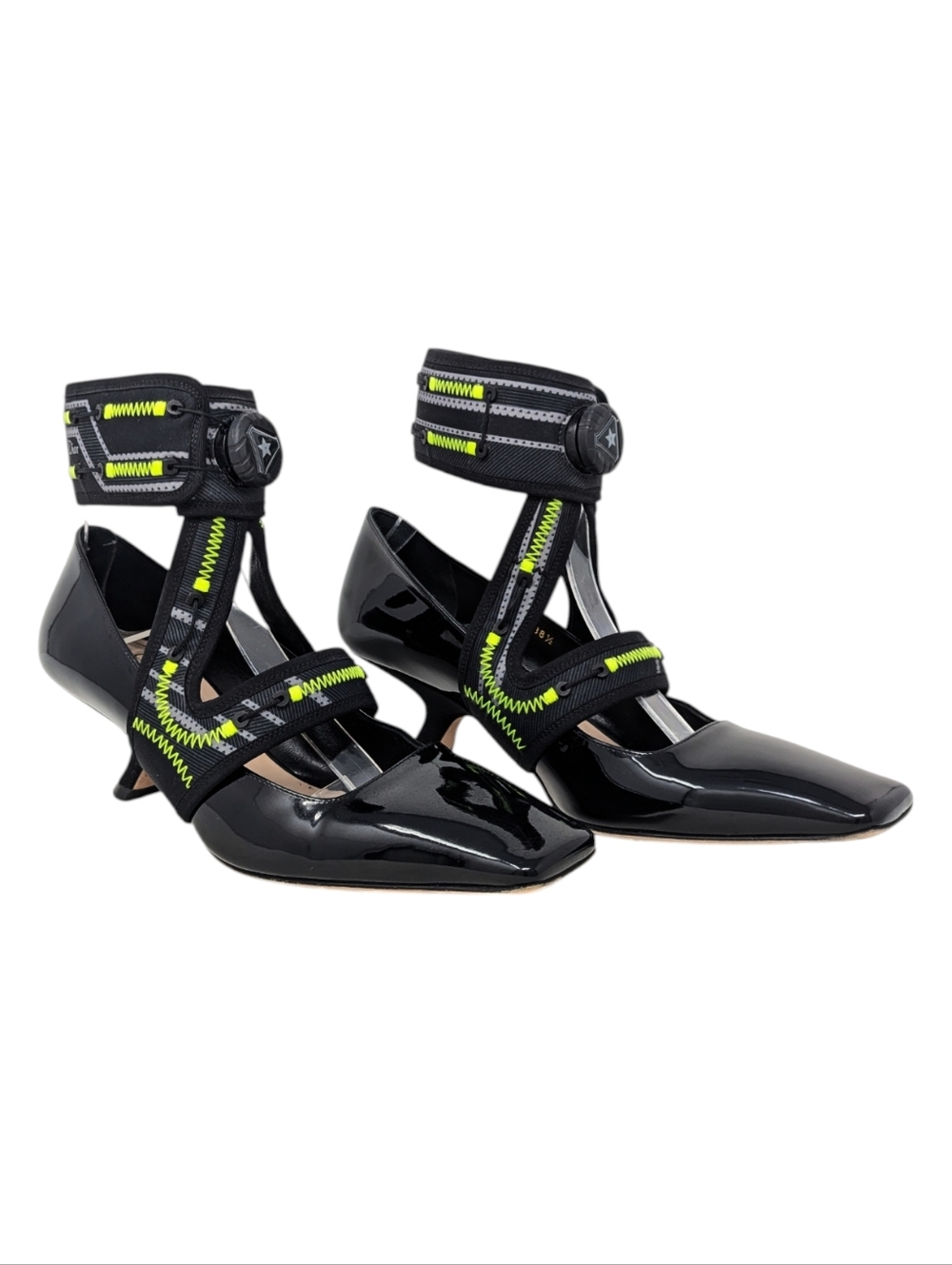 Dior Roger Vivier Black Patent Logo Strap Heels 38.5